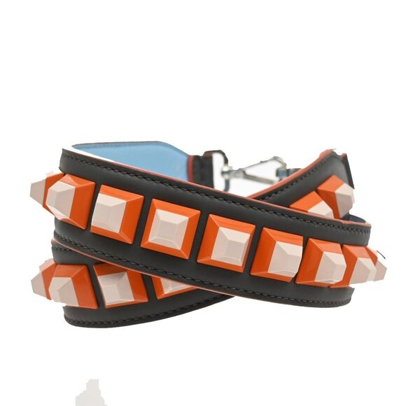 FENDI Logo Bag Shoulder Strap Studs Leather Plastic Brown Blue Orange - Picture 3 of 9